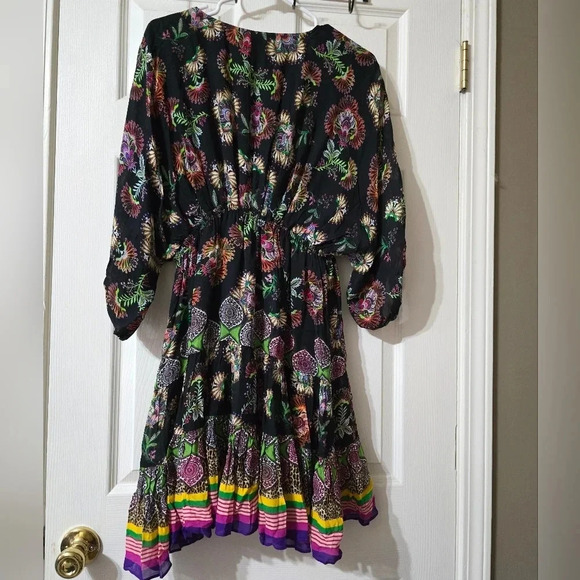 ALEXIS Holli Tapestry Print Mini Dress, Boho Peasant Dress w/Tassle Ties, EUC! - Picture 3 of 16